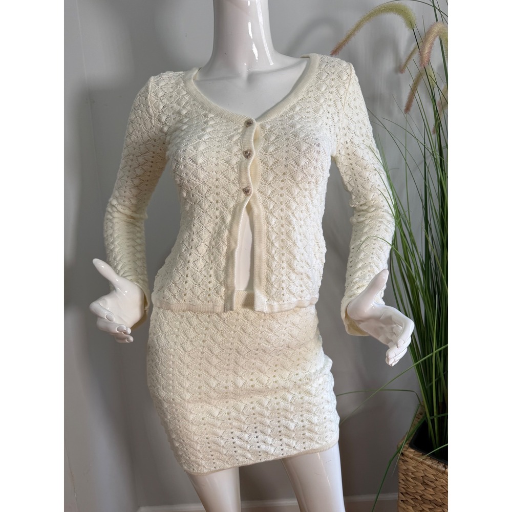 Commense Cotton Blends Hollow Skirt Set Womens Bohemian Outfit Off-White XS - Picture 11 of 13